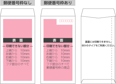 長3封筒(お手軽カラータイプ)の印刷可能範囲
